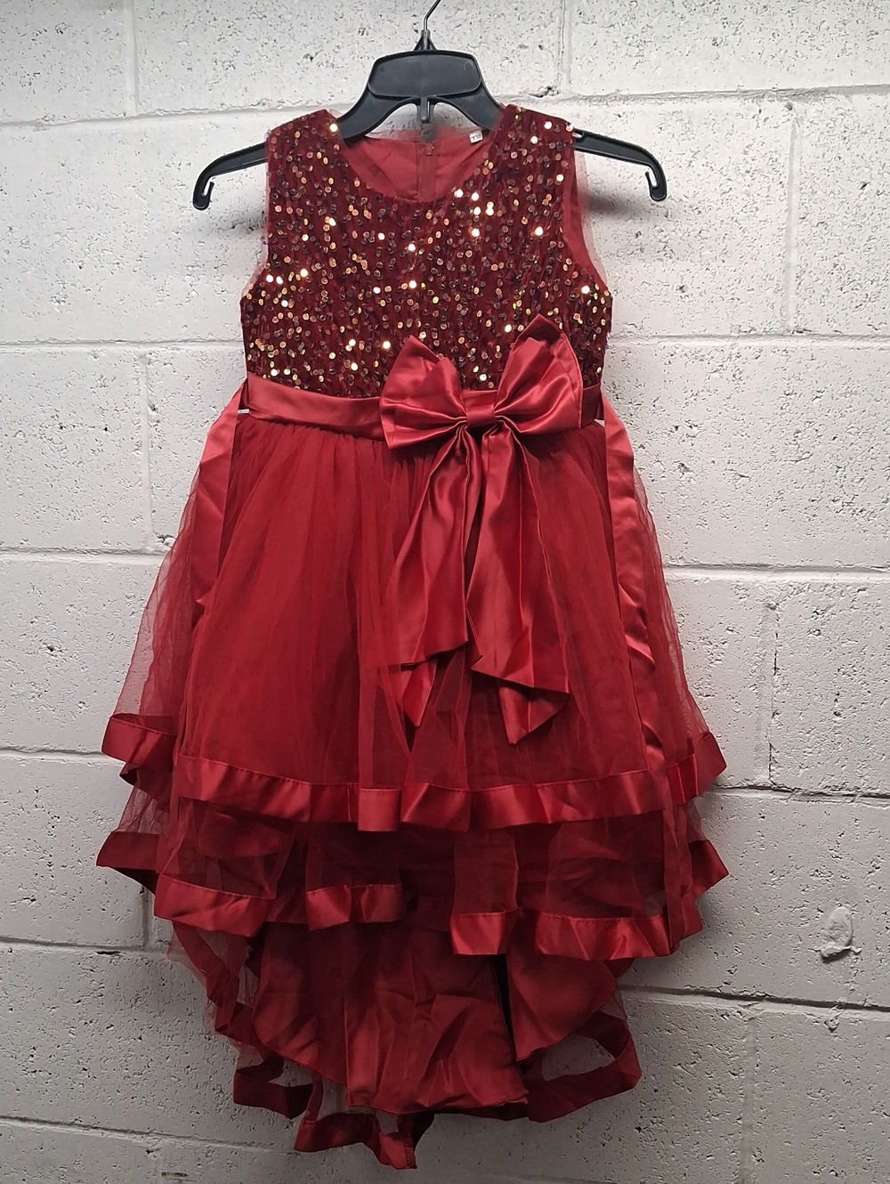 NWTGirls' Sleeveless Red Sequin & Tulle Party Dress with Bow